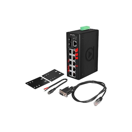 Antaira 12-Port Industrial Gigabit Light Layer 3 Managed Ethernet Switch, w/10-10/100/1000Tx+ 2-100/1000 SFP LMX-1202G-SFP